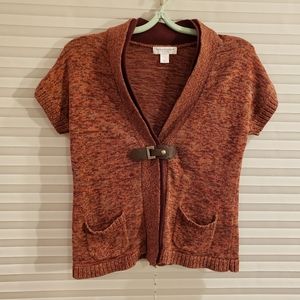 Christopher & Banks Womens Medium Petite Short Sleeve Belted Cardigan multicolor